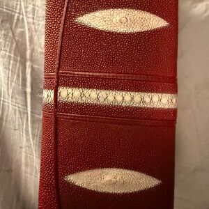 Newerant Rare* Two-tier Genuine Shagreen (Stingray)Long Unisex Wallet in Dk Red.